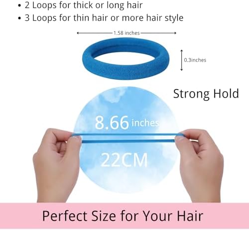 LuSeren 120 Pcs Blue Hair Ties for Women, No Damage Soft Seamless Nylon Hair Elastics for Thick Hair, Ponytail Holders, 3 Gradient Blue Hair Accessories - Image 2