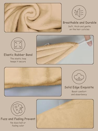 3 Pack Microfiber Hair Towel Wrap for Women, Fast Drying Hair Turban with Button, Anti-Frizz Large Hair Towel for All Hair Styles, Soft & Absorbent Hair Drying Towel (Pink, Khaki, Green) - Image 5