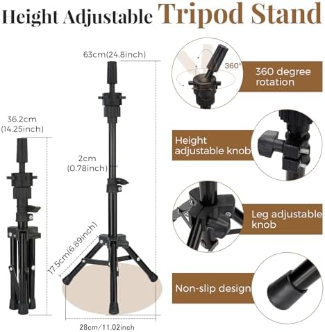 28 Inch Mannequin Head 80% Human Hair with Tripod Stand - Makeup & Styling Practice Doll Head for Braiding, Cutting, DIY Manikin Head with Table Clamp + Free Styling Accessories - Image 6