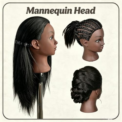 Black Mannequin Head with Hair, Cosmetology Mannequin Head for Braiding - Image 2