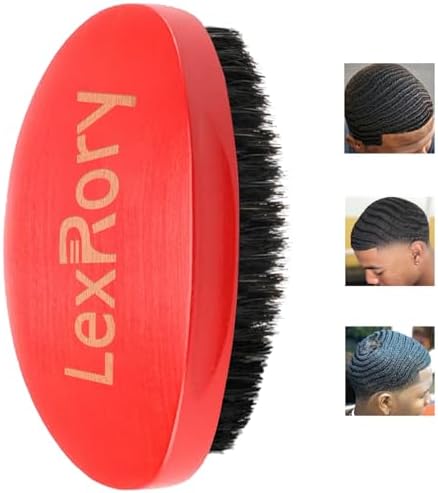 360 Curved Wave Brush - Medium Hard Palm Brush with Beech Wood and Boar Bristles for Men's Hair Styling and Beard Grooming (Red) by MANSHION