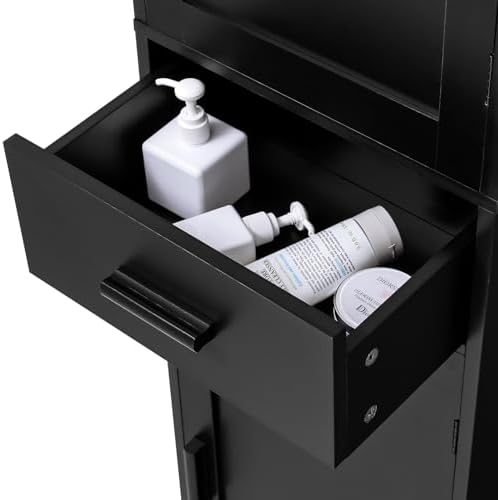 usikey 67'' Tall Storage Cabinet with 4 Shelves & 2 Doors, Bathroom Cabinet with 1 Drawer, Narrow Storage Cabinets for Bathroom, Living Room, Home Office, Black - Image 5