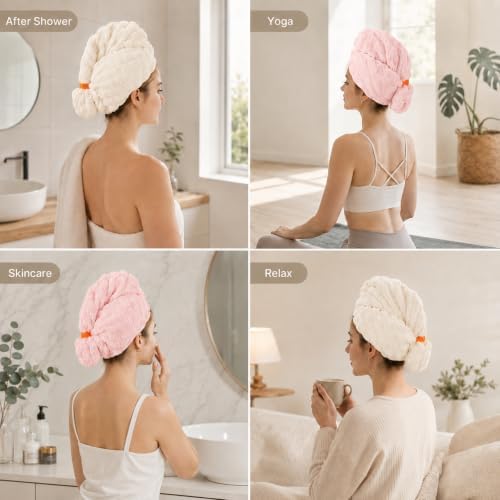 Microfiber Hair Drying Towel 2Pack, Large Size for Women, with Elastic Band - Image 6