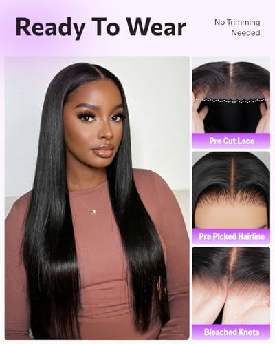 6x5 Lace Closure Glueless Straight Wig Natural Black 20 Inch - Image 5