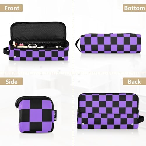 Checkerboard Black Purple Plaid Hair Tools Travel Bag Travel Organizer Pouch with Heat Resistant Mat Portable Carrying Case for Flat Irons Curling Iron Hair Dryer - Image 5