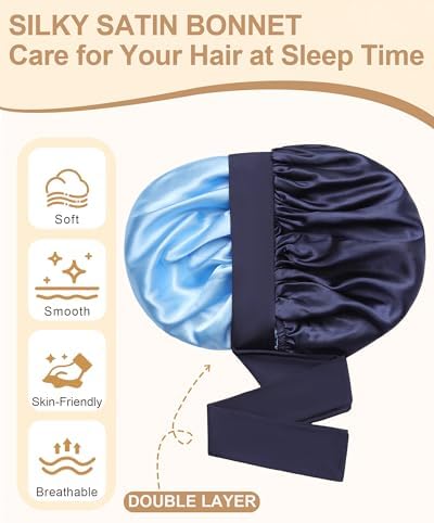 AWAYTR Double Layer Satin Bonnet for Women, Reversible Sleep Hair Wrap - Image 4