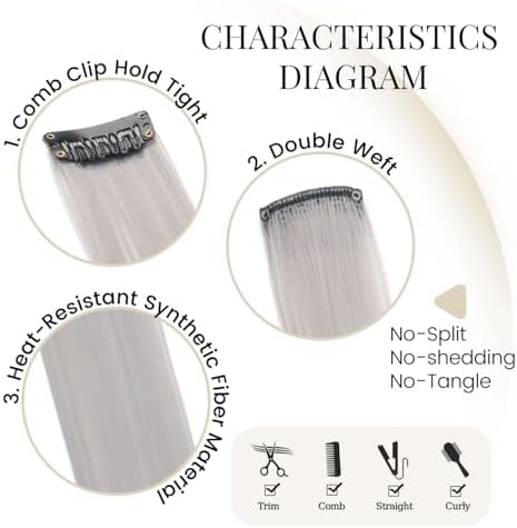 10 Pcs Silver Colored Clip in Hair Extensions 22 Inch - Image 3