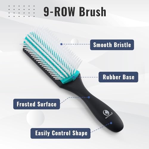 BRUSHZOO Detangling Brush with Hair Spray Bottle, Wide Tooth Comb for Women, Men, and Kids - 9 Row Brush with Detangler for Natural 3/4abc Curly Hair - Image 3