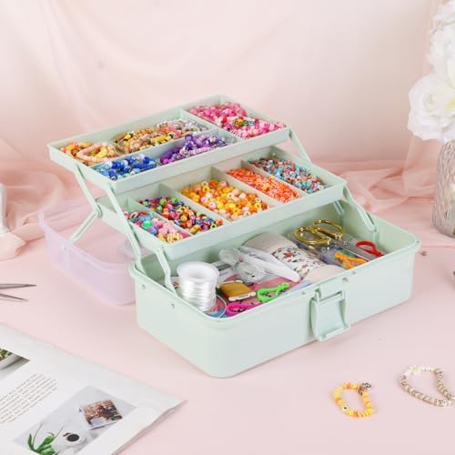 Tackle Box, 3-Layer Craft Sewing Medicine Hair Tool Organizer Haze Green - Image 6