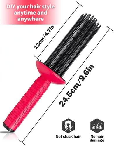 Curly Hair Styler Tool, 17 Teeth Curling Roll Comb - Rose red+Black, Hair Salon Professional Curling Brush for Home Use - Image 2