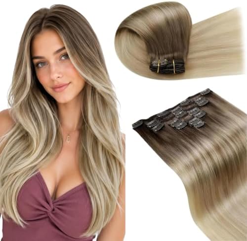 LaaVoo Clip in Hair Extensions Ombre,Reusable Hair Pieces for Women by LaaVoo