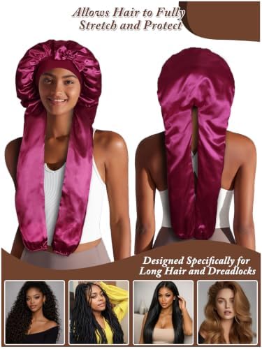 1+2 Satin Pantyhose Bonnet for Braids, Long Hair Bonnet for Women Sleeping - Image 3