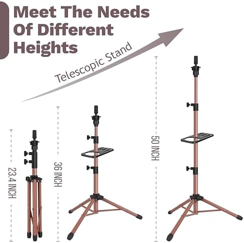 ZQIAN BEAUTY Wig Stand Tripod 50 Inch Metal Wig Mannequin Head Tripod Stand For Hairdressing Training Head Adjustable Wig Tripod Stand with Tool Tray (Latte, Mannequin Head Not Included) - Image 2