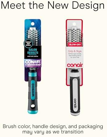 Conair Round Brush, Grip & Style, Metal, Nylon Bristle, Grey - Image 2