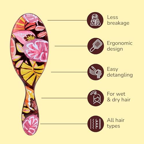 Wet Brush Original Detangler Hair Brush, Flexible Bristles Detangle All Hair Types, Works on Wet or Dry Strands, Ergonomic Handle, Reduces Breakage, Limited Edition, Tropical Oasis Burgandy Paradise - Image 3