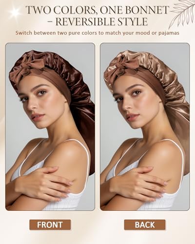 AWAYTR Long Satin Bonnet for Sleeping, Women Two-Tone Reversible Sleep Cap - Image 4