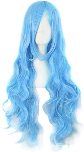MapofBeauty 32 Inch Long Hair Spiral Curly Cosplay Costume Wig, Azure Blue by MapofBeauty