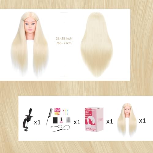 28" Mannequin Head 80% Human Hair Styling Practice with Clamp & Tools (613) - Image 7