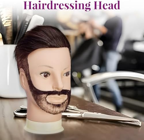 Male Mannequin Head with Hair & Beard, 10" Barber Practice Head Cosmetology Training Manikin Head Doll for Hair Styling Cutting & Beard Trimming with Clamp (Black) - Image 6