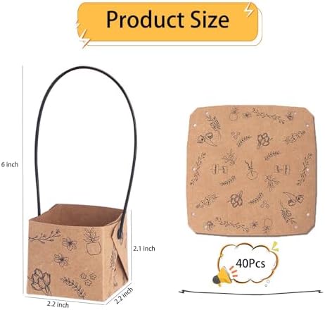 40Pcs Succulent Wrap Bags (fits 2 inch pots), Mini Kraft Succulent Favour Box Basket with Handle for Wedding, Baby Shower, Succulent Party Favours for Guests - Image 2