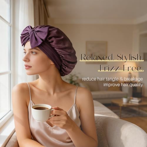 ZIMASILK 100% Mulberry Silk Bonnet for Sleeping Women Long Hair, Dark Mauve - Image 3