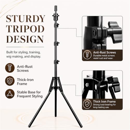 Mannequin Head Tripod Wig Stand: Tall Adjustable Stable Stand 20-61 Inch - Image 4