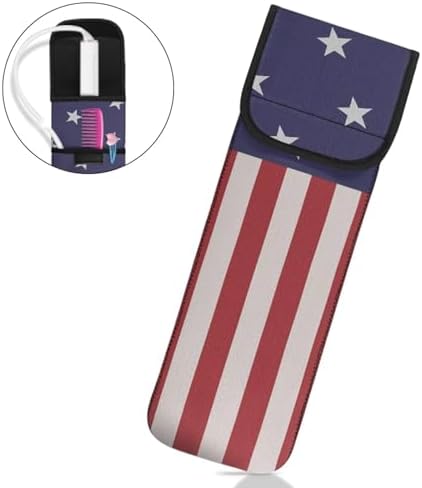 Flat Iron Case Heat Resistant Travel Bag Curling Iron Organizers and Storage Neoprene Straightener Holder and Silicone Hot Hair Tools Travel Bag American Flag - Image 7