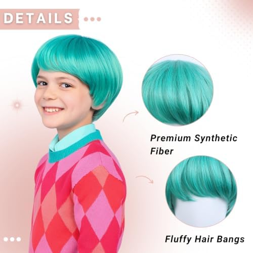 PUREHAIR Kids Short Green Wig with Tattoos for Boys Costume - Image 6