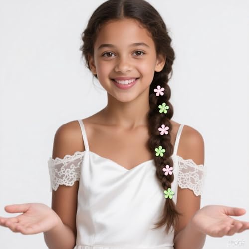 YISSIOBN Light Pink & Bright Green Mini Flower Hair Clips for Women & Girls, 20Pcs Dual-Color Floral Hair Barrettes with Crystal, Versatile Hair Accessories for Wedding Prom Party Daily Hairstyling - Image 4