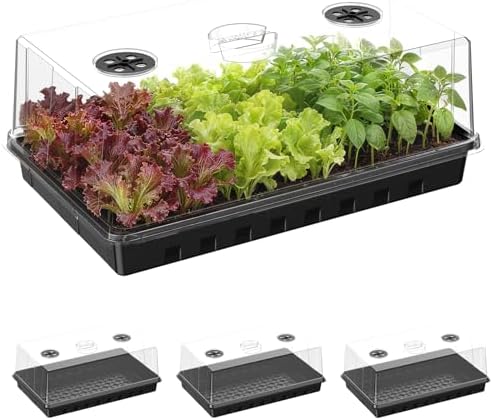 Seed Starter Tray, Gardening Plant Grow Trays Kit for Seedling, Germination Trays with 4.72 Inch High Humidity Domes，Large Growing Space & Better Air Flow for Seed Starting, Mini Greenhouse, 3PCS by Adawook