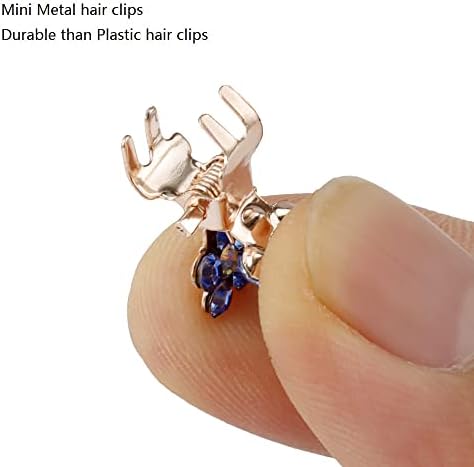 Mini Hair Claw Clips - No-Slip Grip Rhinestone Metal Clamps, Glitter Flower Accessories for Girls Women (Rose Gold-13Colors) - Image 2