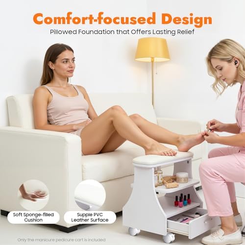 Pedicure Foot Rest Trolley with Wheels and Drawer - Image 3