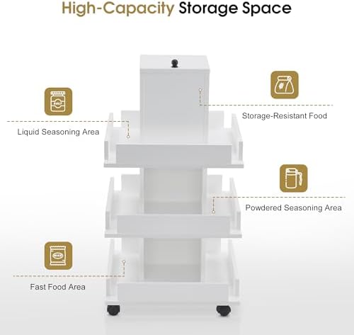 BarberPub 3-Tier Kitchen Trolley with Wheels, Tool Storage Organizer 2038 (White) - Image 5
