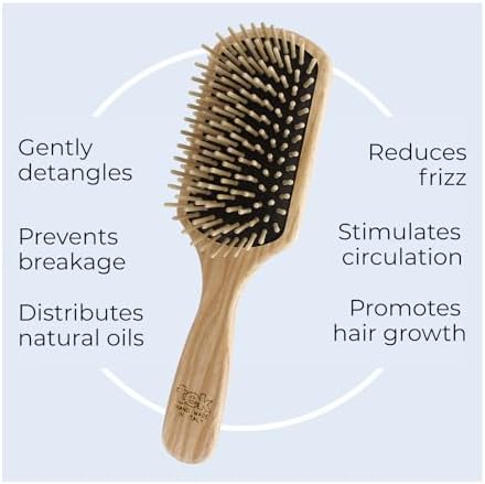 TEK | Rectangular Wooden Hair Brush Big with Short Rounded Teeth in Natural Ash Wood, Ideal for Detangling, Styling and Daily Care of Short to Medium-Lenght Hair | 22x6cm | Handmade in Italy - Image 4