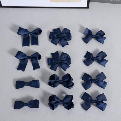 Navy Blue Hair Bow Alligator Clips for Toddler Teen Girls 3" 12 Pack Aesthetic Handmade Grosgrain Ribbon Ponytail Hair Barrettes Kids Birthday Wedding Dress School Uniform Decor Accessory - Image 5
