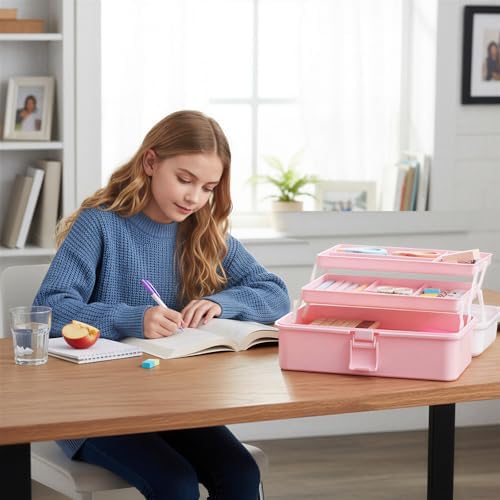 Hair Accessories Box,3-Layer Craft Tackle Art Tool Organizer Dusty Pink - Image 7