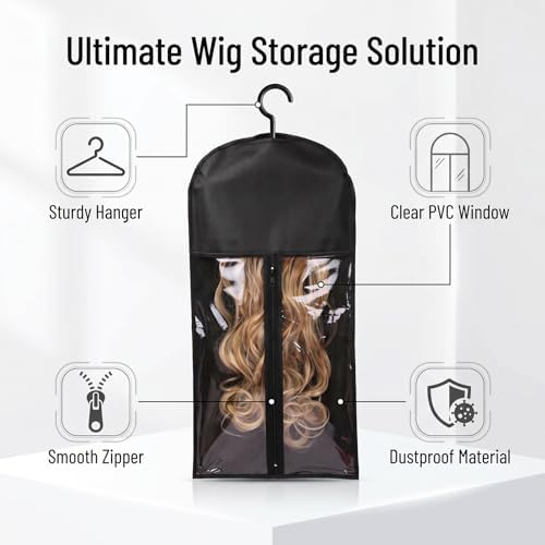 ENLUNTRA 2PCS Hair Extension Holder - Wig Storage Bags with Hanger for Multiple Wigs, Dust-proof, Ideal for Hair Extensions & Accessories Home Travel Closet (Black) - Image 3
