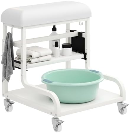 Adjustable Pedicure Foot Rest with PU Cushion, Mobile Cart & Storage by HolaiNail