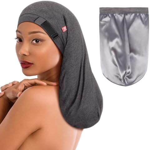 Long Satin Hair Bonnet for Locs, Dreadlocks & Braids, Sleeping Cap Women by FITTIA