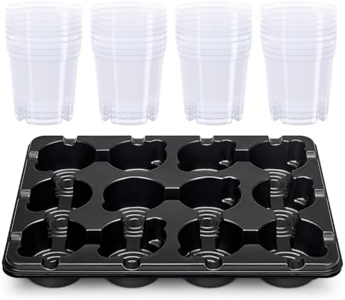 2 Pack 12 Cell Seed Starter Trays with 24 Clear 4 Inch Plant Pots by HOMENOTE