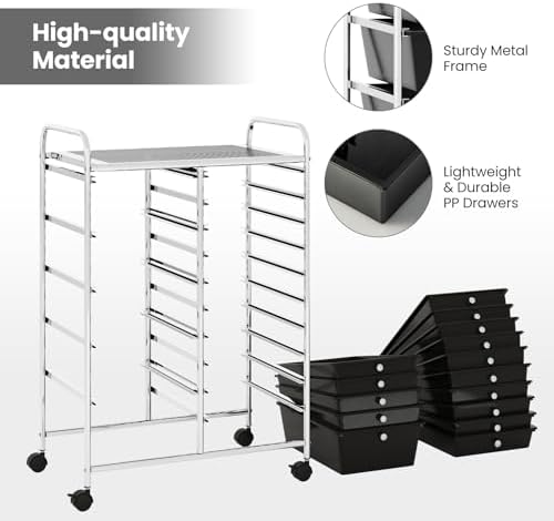 Giantex 15 Drawer Rolling Storage Cart Tools Scrapbook Paper Office School Organizer, Black - Image 7