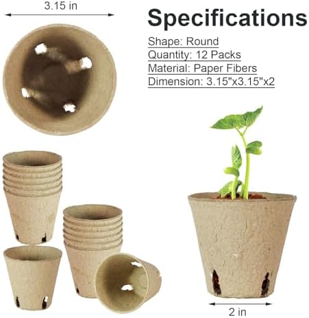 12 Pcs Peat Pots, Biodegradable Pots for Seedlings with Drain Holes, Garden Plant Nursery Pots for Plants, Vegetables,Fruits and Herb (12) - Image 2