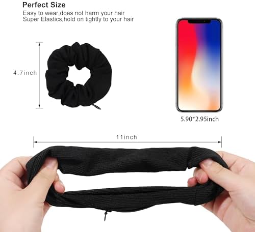 Pocket Scrunchies Hair Ties with Hidden Zipper Scrunchy Ponytail Holder - Image 3