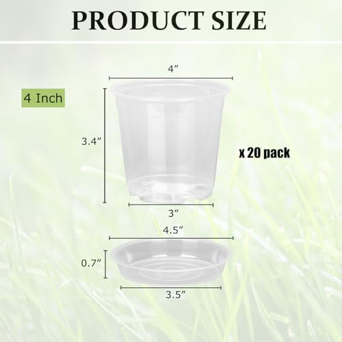 20 Pack 4 Inch Clear Nursery Pots with Drainage and Saucer, Clear Plastic Planter Pots for Plants, Flexible Seed Starting Pots for Succulents, Small Herbs, Annual Flowers (4 Inch) - Image 3