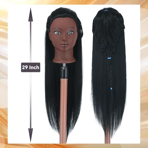 Black Mannequin Head with Hair 26"-28'' Doll Head for Hair Styling - Image 2