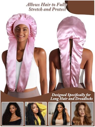 1+2 Satin Pantyhose Bonnet for Braids, Long Hair Bonnet for Women Sleeping - Image 3