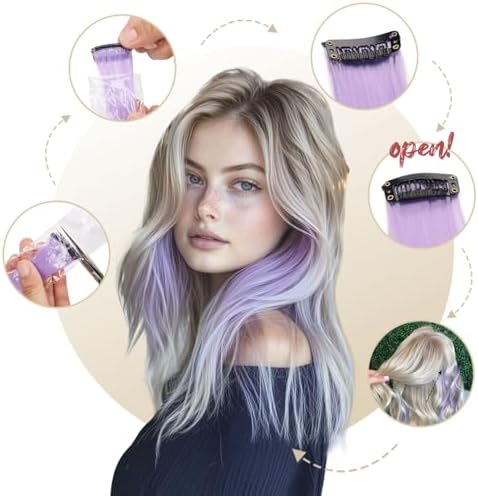 10 Pcs Colored Clip in Hair Extensions Light Purple 22 Inch - Image 6