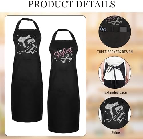 Auidy 6TXD 2pcs Hair Stylist Apron, Hairdresser Barber Apron with 3 Pockets - Image 2