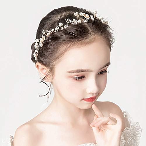     , Princess Headpiece White Flower Headband Pearl Hair Dress for Girl and Flower Girls Cute Bridal Wedding Hair Band - Image 3