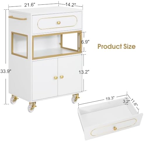 BarberPub Salon Trolley Cart with Drawer & Lockable Wheels 2077(White) - Image 3